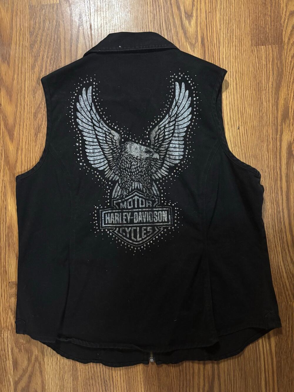 Harley Davidson Black Embellished Embroidered Biker Motorcycle Zippered Vest